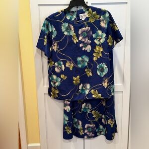 Vintage Maggie Sweet Floral Blue and Green Two-Piece Skirt Set
